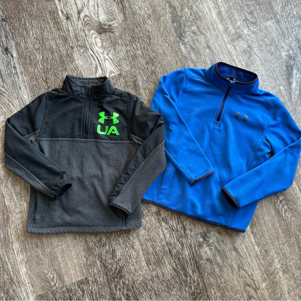 2 Boy's UNDER ARMOUR Loose Heat Gear 1/4 Zip Athletic LS Pullover Tops Sz YS